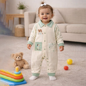 Mint Collar Puppy, Full Sleeves Jumpsuit Romper for Tiny Toddlers - 6 - 12 Months Kids Clothing