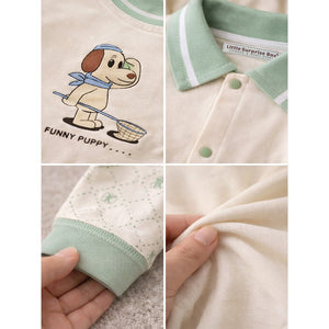 Mint Collar Puppy, Full Sleeves Jumpsuit Romper for Tiny Toddlers - 6 - 12 Months Kids Clothing