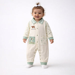 Mint Collar Puppy, Full Sleeves Jumpsuit Romper for Tiny Toddlers - 6 - 12 Months Kids Clothing