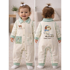 Mint Collar Puppy, Full Sleeves Jumpsuit Romper for Tiny Toddlers - 6 - 12 Months Kids Clothing