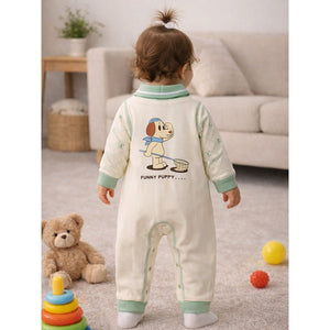 Mint Collar Puppy, Full Sleeves Jumpsuit Romper for Tiny Toddlers - 6 - 12 Months Kids Clothing