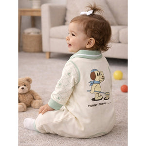 Mint Collar Puppy, Full Sleeves Jumpsuit Romper for Tiny Toddlers - 6 - 12 Months Kids Clothing