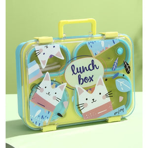 Mint & Fluro Meow Compact Tiffin Lunch Box for Kids - Back To School
