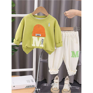 Mint Green 3D Cap Design 2 Pcs Track Suit Set For Toddlers And Kids - 3 - 4 Years Kids Clothing