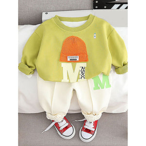 Mint Green 3D Cap Design 2 Pcs Track Suit Set For Toddlers And Kids - 3 - 4 Years Kids Clothing