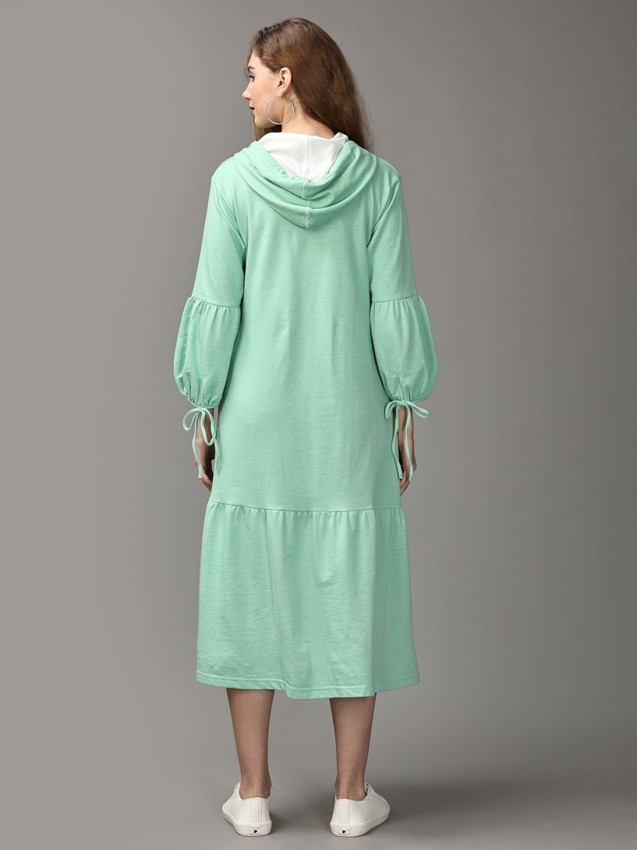 Mint Green Maternity and Nursing Hoodie Tier Dress - DRS-SD-PSGRH-M