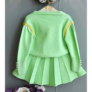 Mint Green V neck style 2 pcs, Skirt and Top Winterwear set for Girls. - 3 - 4 Years Kids Clothing