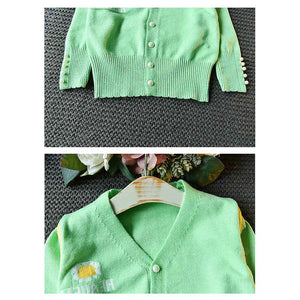 Mint Green V neck style 2 pcs, Skirt and Top Winterwear set for Girls. - 3 - 4 Years Kids Clothing