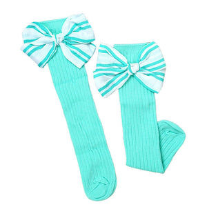 Mint Green White Striped 3d Big Bow Socks for Kids . - 