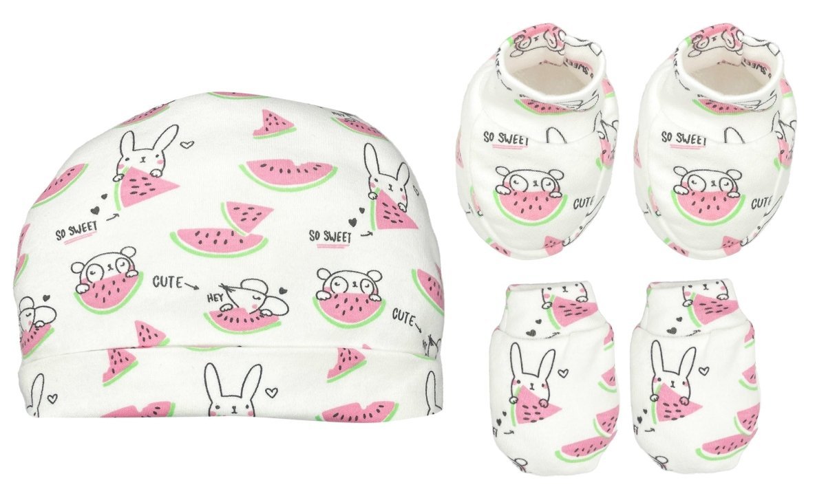 Mittens, Booties And Cap Set- Summer Melon - MBC-AO-SMRM