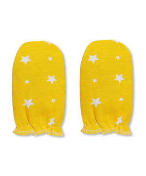 Mittens, Booties and Cap set - Yellow Stars - Onesize Mittens, Booties and Cap set