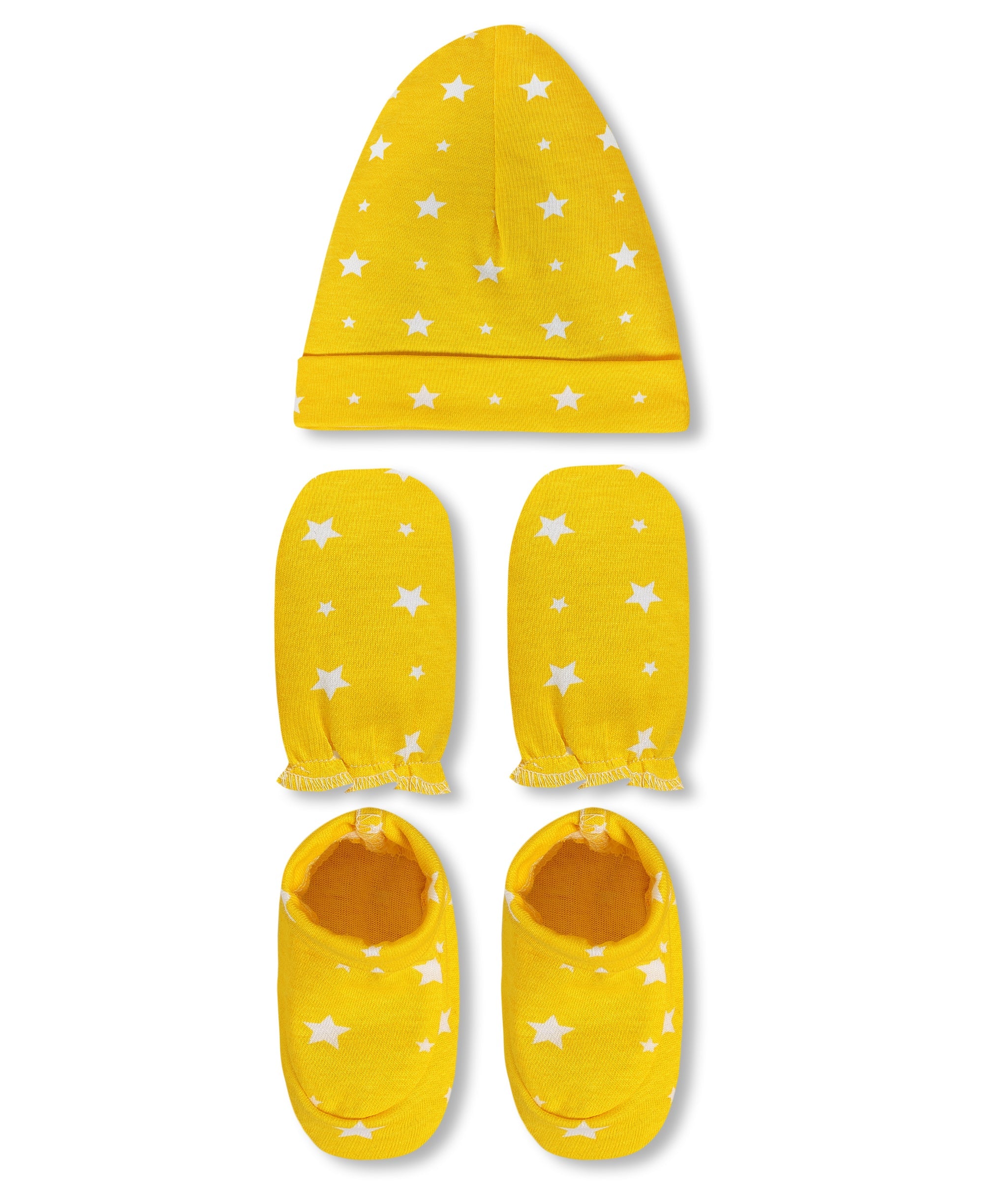 Mittens, Booties and Cap set - Yellow Stars - Onesize Mittens, Booties and Cap set