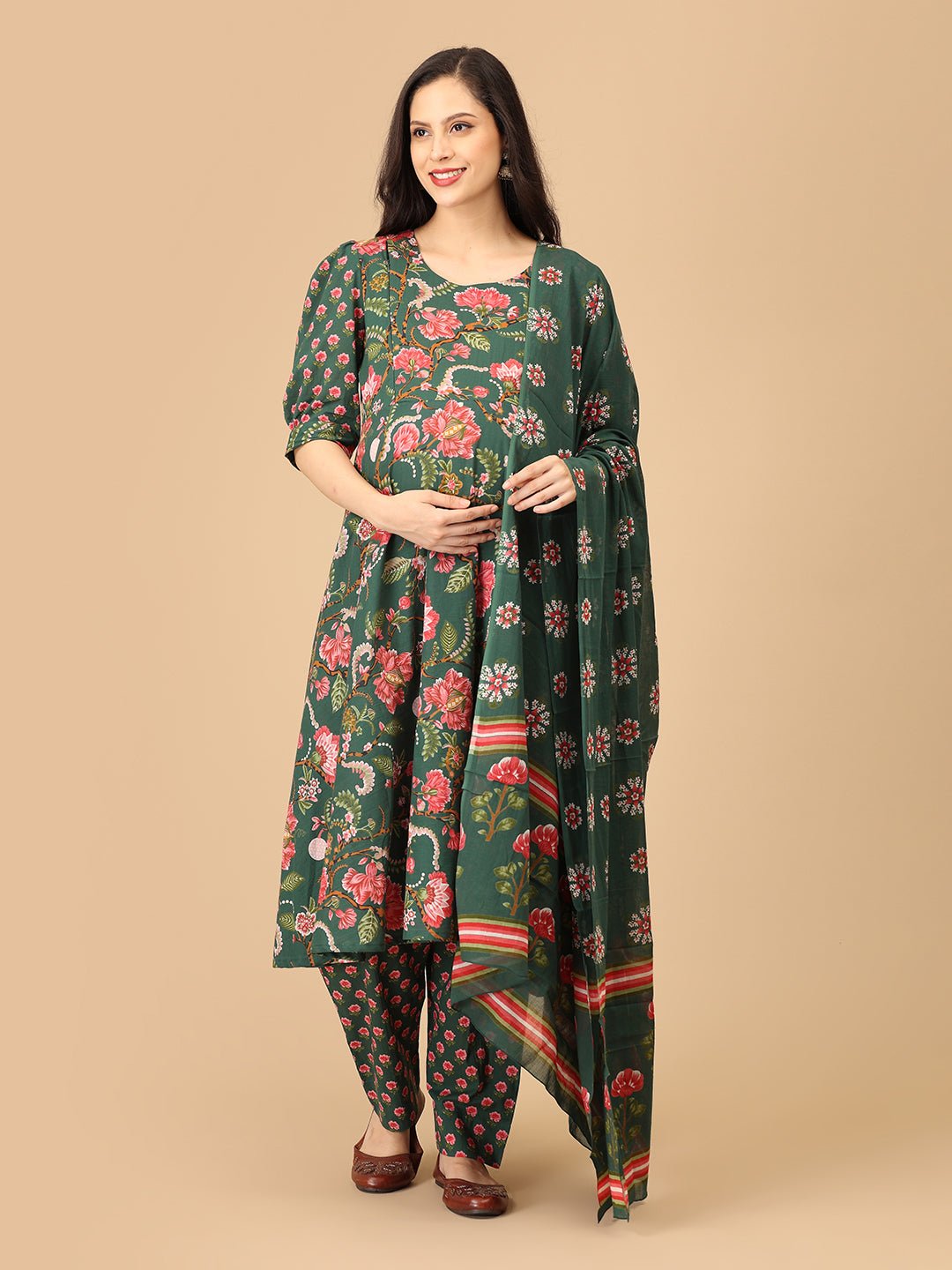 Mix & Matcha Maternity and Nursing Kurta Set With Dupatta - MEW - SK - MXMTC - S