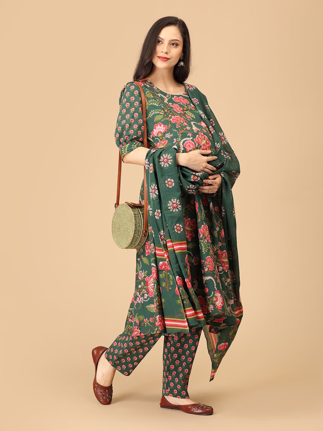 Mix & Matcha Maternity and Nursing Kurta Set With Dupatta - MEW - SK - MXMTC - S