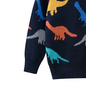 Mix Rawring Dinos Kids Navy Blue Cardigan Sweater, Round Neck - Little Surprise BoxMix Rawring Dinos Kids Navy Blue Cardigan Sweater, Round Neck