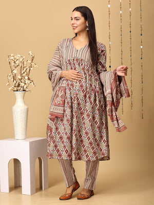 Mokshita Maternity and Nursing Kurta Set With Dupatta - MEW - SK - MKSH - S