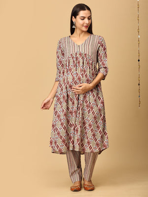 Mokshita Maternity and Nursing Kurta Set With Dupatta - MEW - SK - MKSH - S