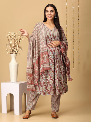 Mokshita Maternity and Nursing Kurta Set With Dupatta - MEW - SK - MKSH - S