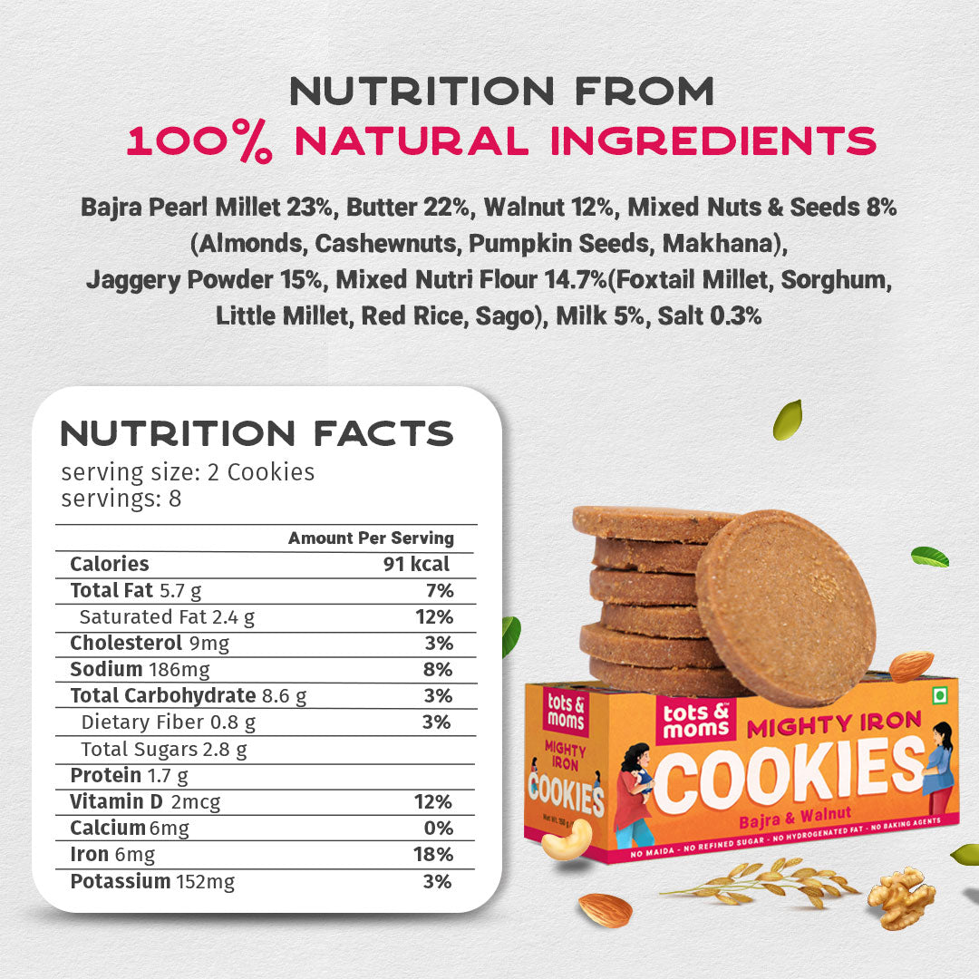 Tots & Moms  Cookies | Mighty Iron | Calcium Magic | Pack of 2 - 150g each