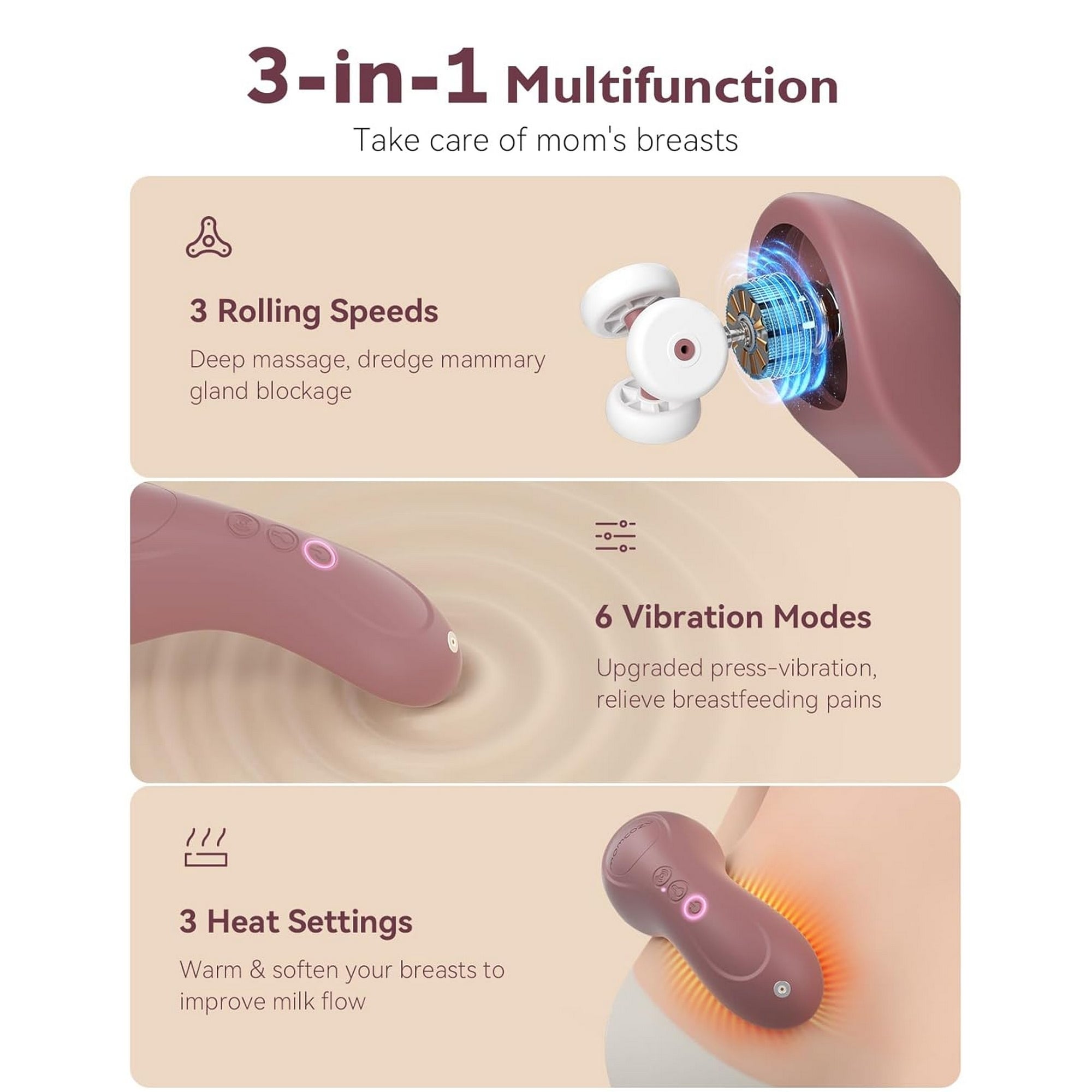 Momcozy 3 - in - 1 Kneading Lactation Breastfeeding Massager Maternity Accessory Maroon - LM012 - CV00BA