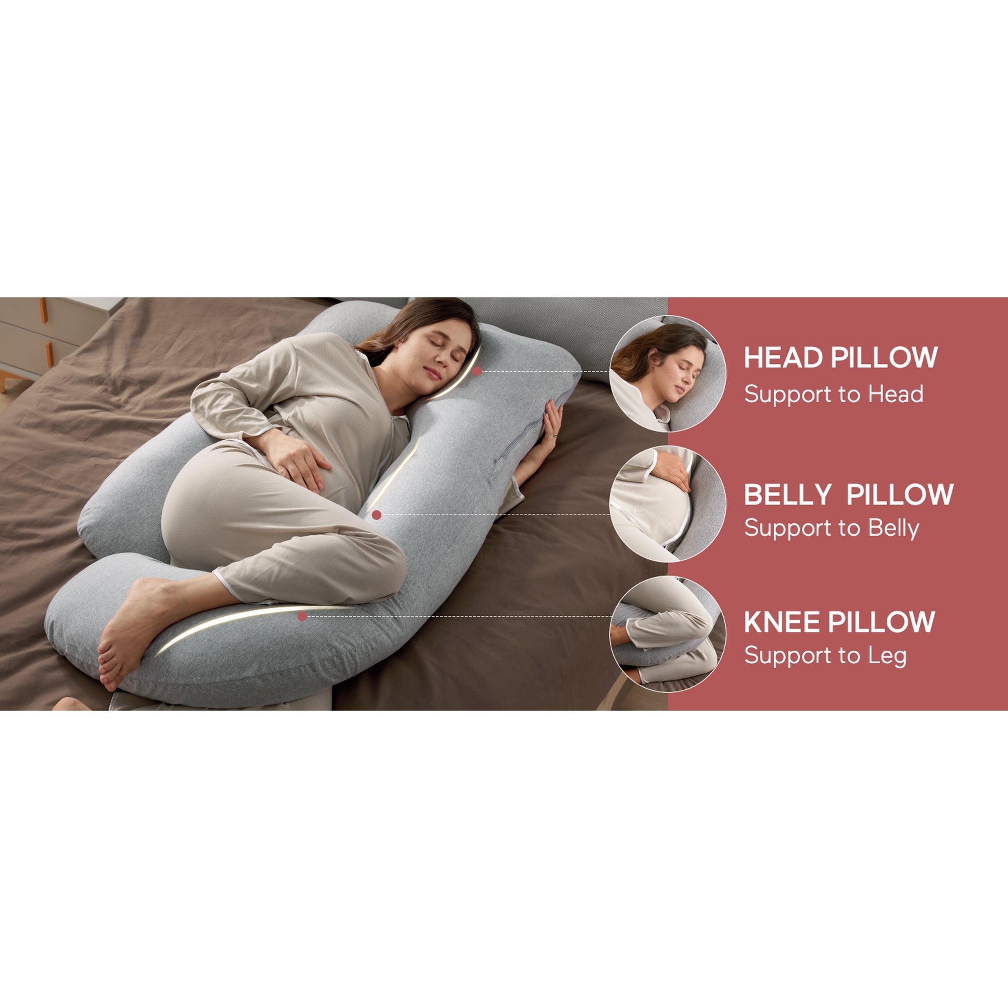 Momcozy G Shaped Cooling Fabric Pregnancy Pillow Maternity Accessory White - PP102 - GR00NB