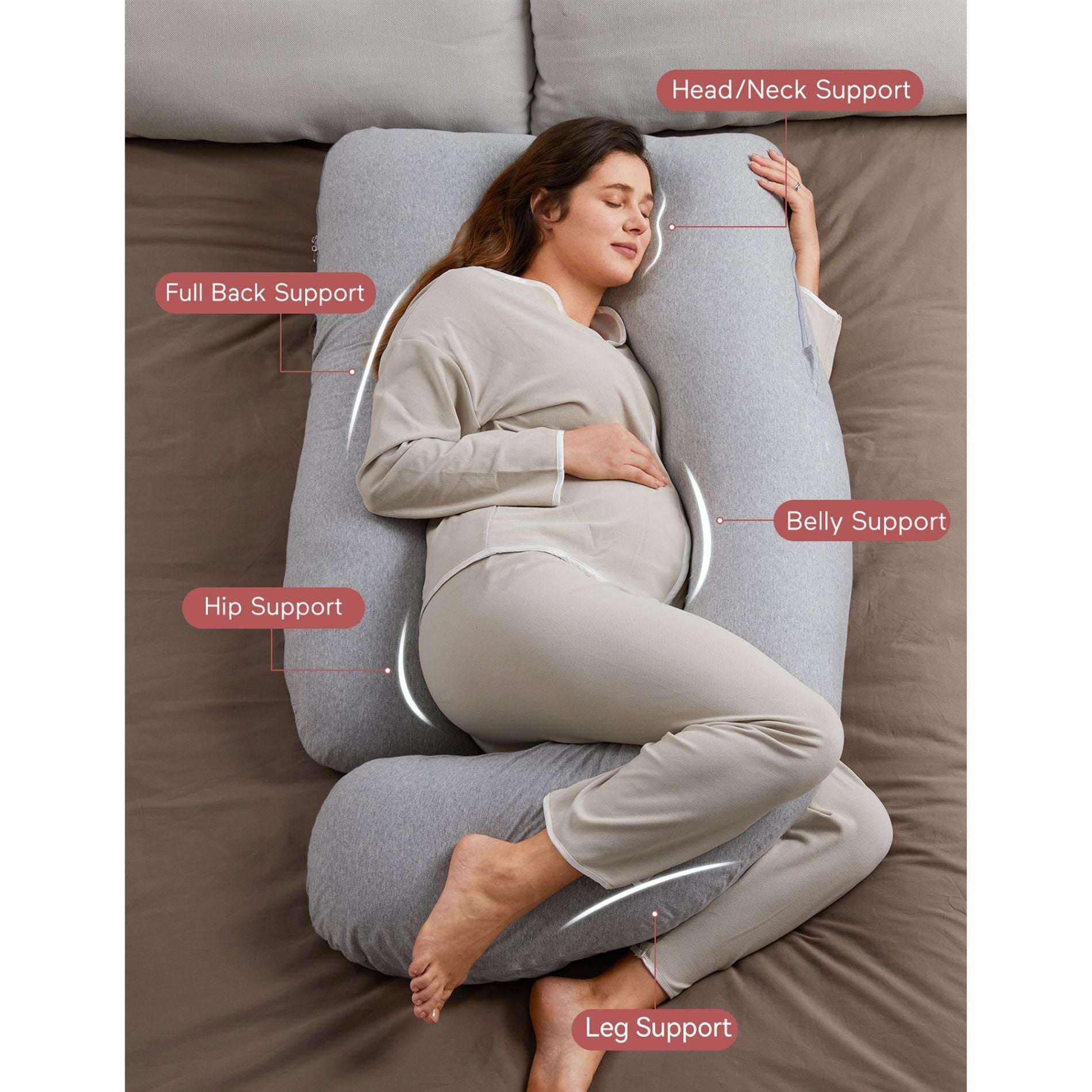 Momcozy G Shaped Cooling Fabric Pregnancy Pillow Maternity Accessory White - PP102 - GR00NB