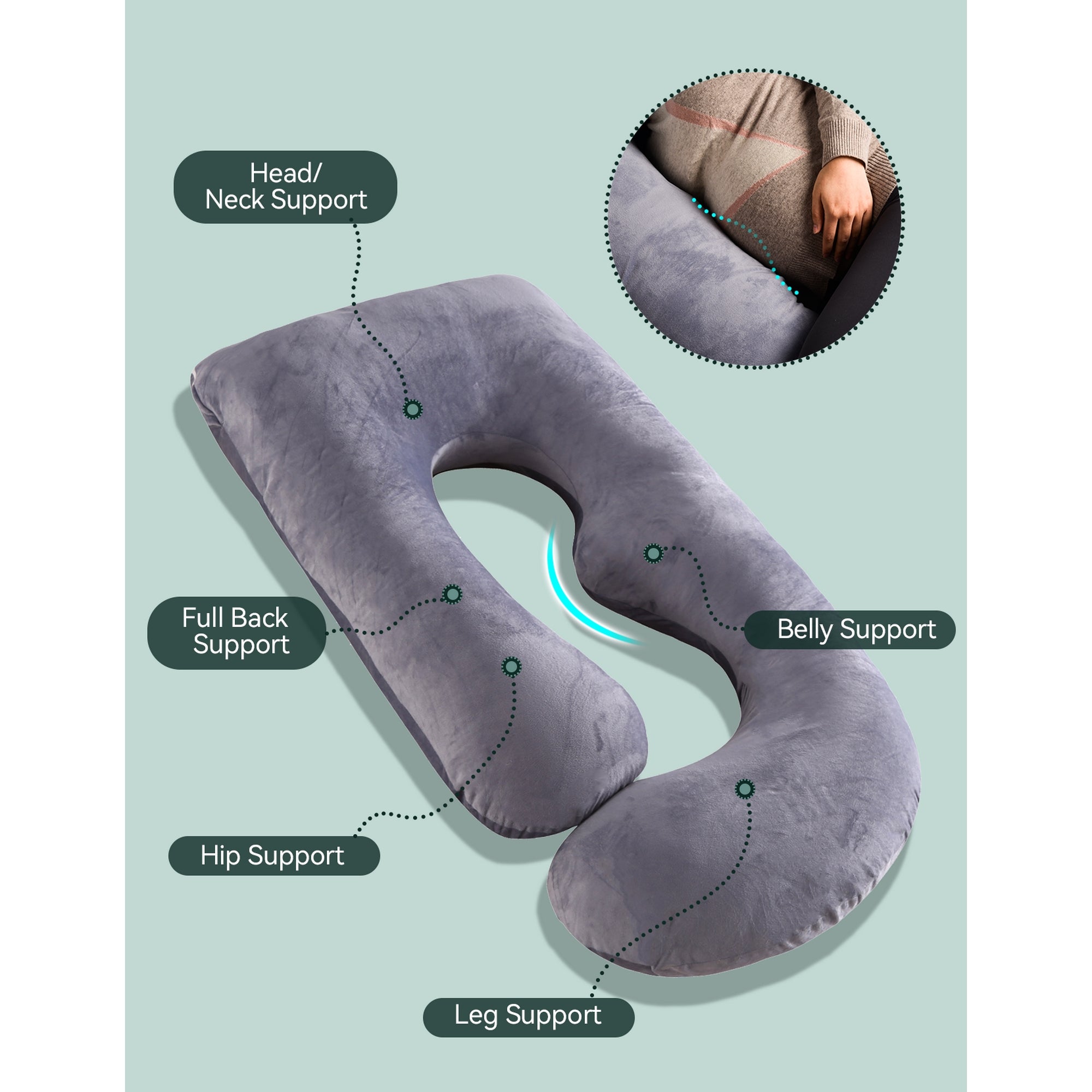 Momcozy G Shaped Pregnancy Pillow Maternity Accessory Grey - PP101 - GR00NB