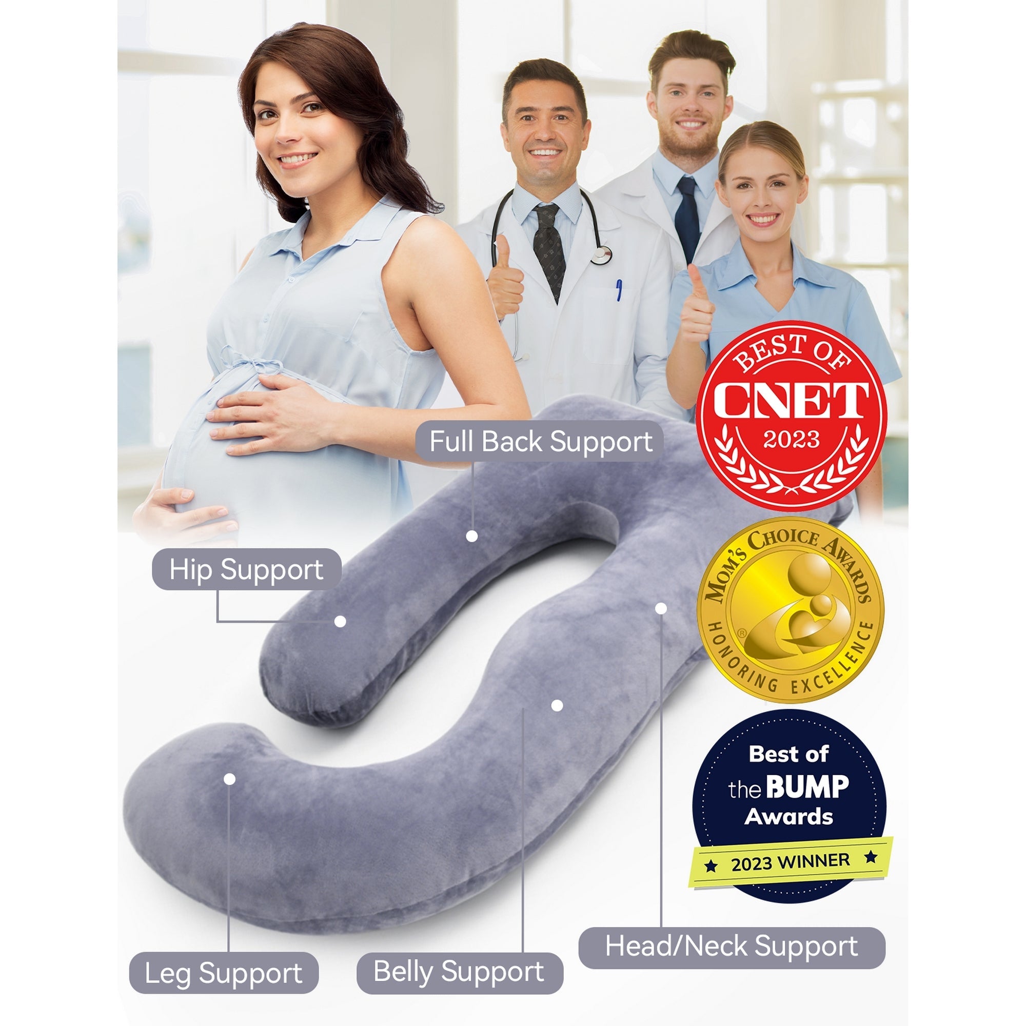 Momcozy G Shaped Pregnancy Pillow Maternity Accessory Grey - PP101 - GR00NB