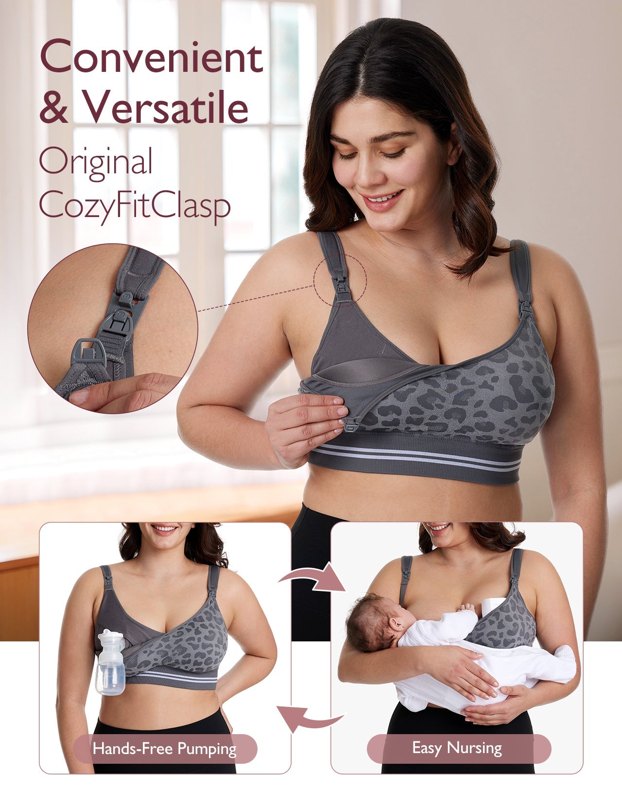 Momcozy Maternity Accessory 4 - in - 1 Hands - Free Pumping Bra - Leopard - S Maternity Bra