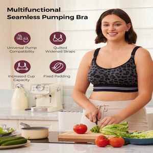 Momcozy Maternity Accessory 4-in-1 Hands-Free Pumping Bra-Leopard Black - M Maternity Bra