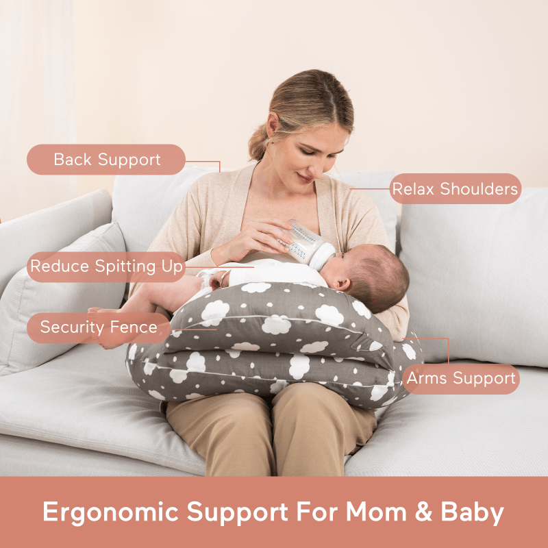 Momcozy Maternity Accessory Adjustable Nursing Pillow Grey & White - Maternity Pillow