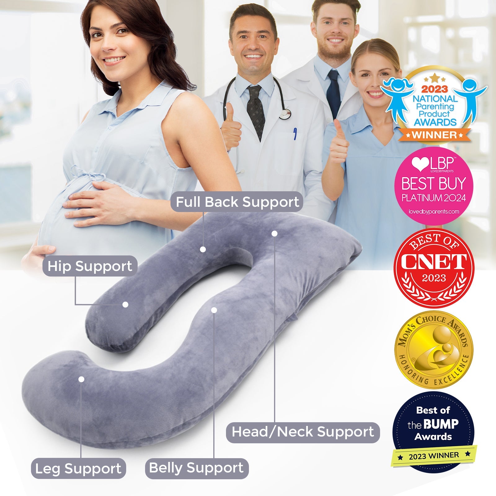 Momcozy Maternity Accessory G Shaped Cooling Fabric Pregnancy Pillow Grey - MCMYZ01 - NA00NB