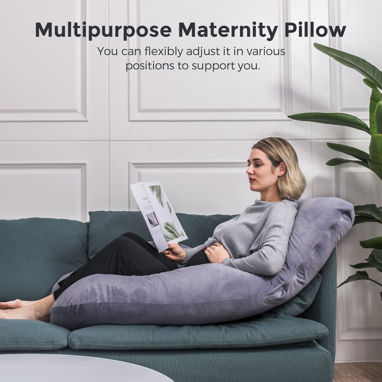 Momcozy Maternity Accessory G Shaped Cooling Fabric Pregnancy Pillow Grey - MCMYZ01 - NA00NB