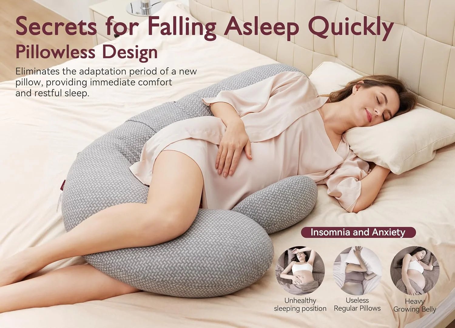 Momcozy Maternity Accessory Original F Shaped adjustable Maternity Pillow Grey - Maternity Pillow