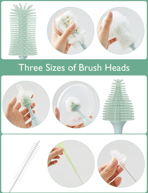 Momcozy Weaning Accessories Push - Press Design Bottle Brush Kit - Press Bubble Style Green - Cleaning Brush Set