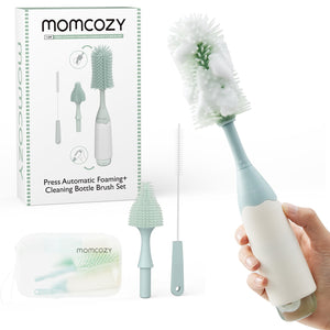 Momcozy Weaning Accessories Push - Press Design Bottle Brush Kit - Press Bubble Style Green - Cleaning Brush Set
