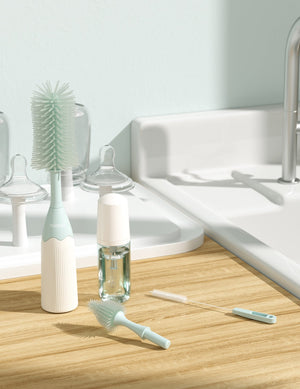 Momcozy Weaning Accessories Push - Press Design Bottle Brush Kit - Press Bubble Style Green - Cleaning Brush Set
