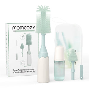 Momcozy Weaning Accessories Push - Press Design Bottle Brush Kit - Press Bubble Style Green - Cleaning Brush Set