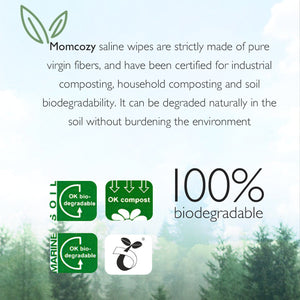 saline wipes made of pure virgin fibres, 100% bio degradable and have been certified for industrial, household and soil biodegradability.
