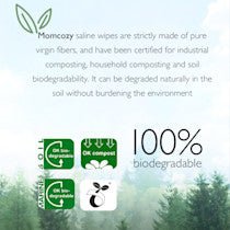 Momcozy Wipes Nose Saline Baby Wipes- Features- 100% biodegradable-do not contain ingredients such as fragrances, alcohol, surfactants, or chemical additives