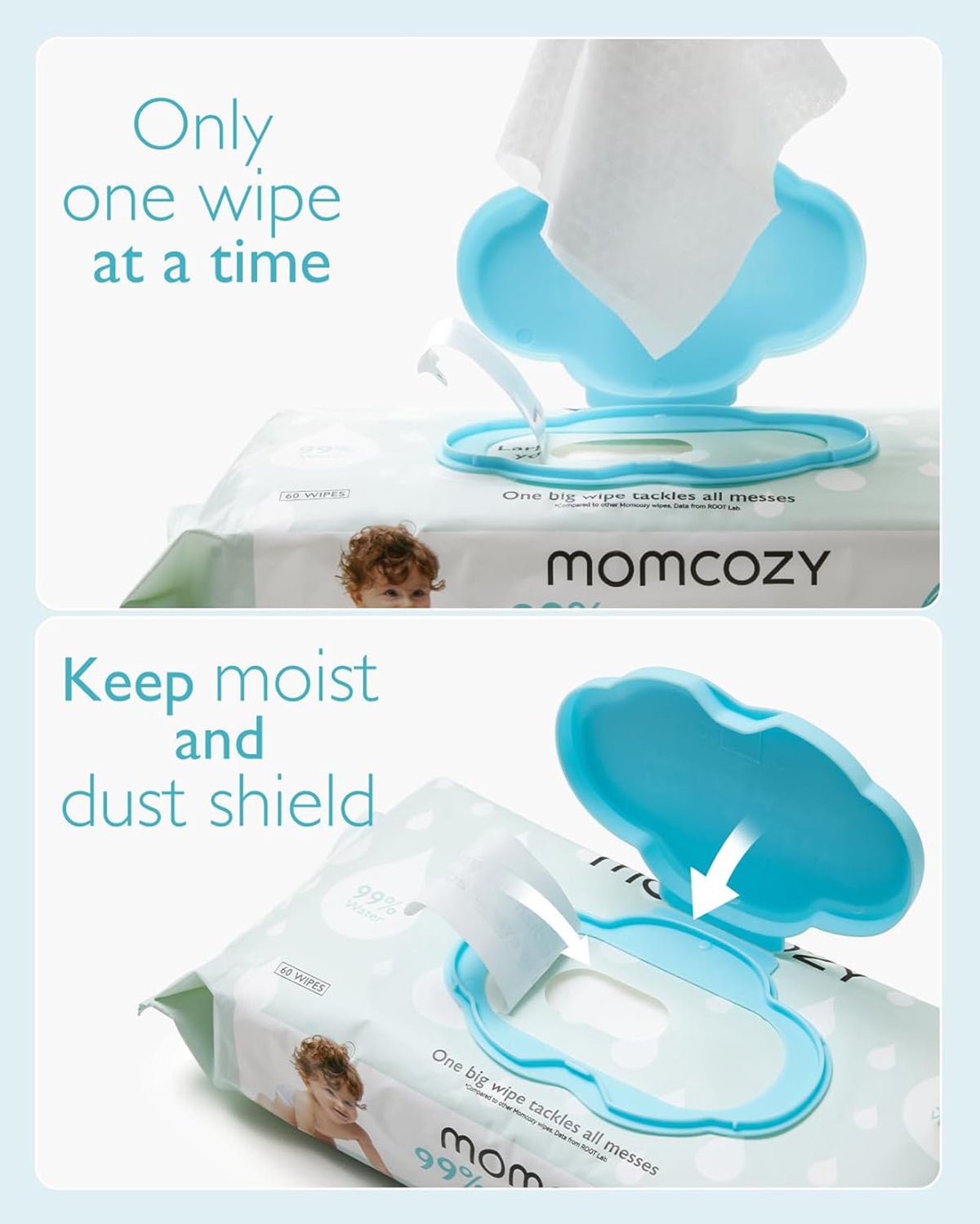 Momcozy Wipes Water Wipes - Extra Large Size Design - 720 Count 12 packs White - Baby Wipes