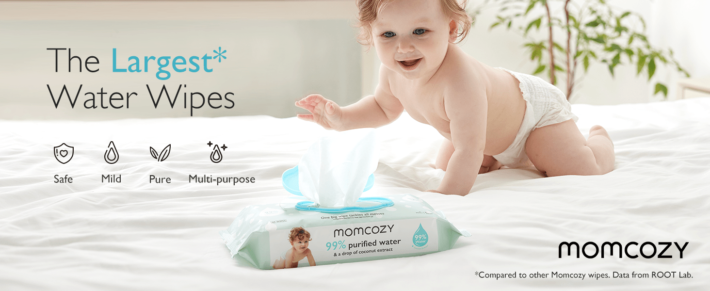 Momcozy Wipes Water Wipes - Extra Large Size Design - 720 Count 12 packs White - Baby Wipes