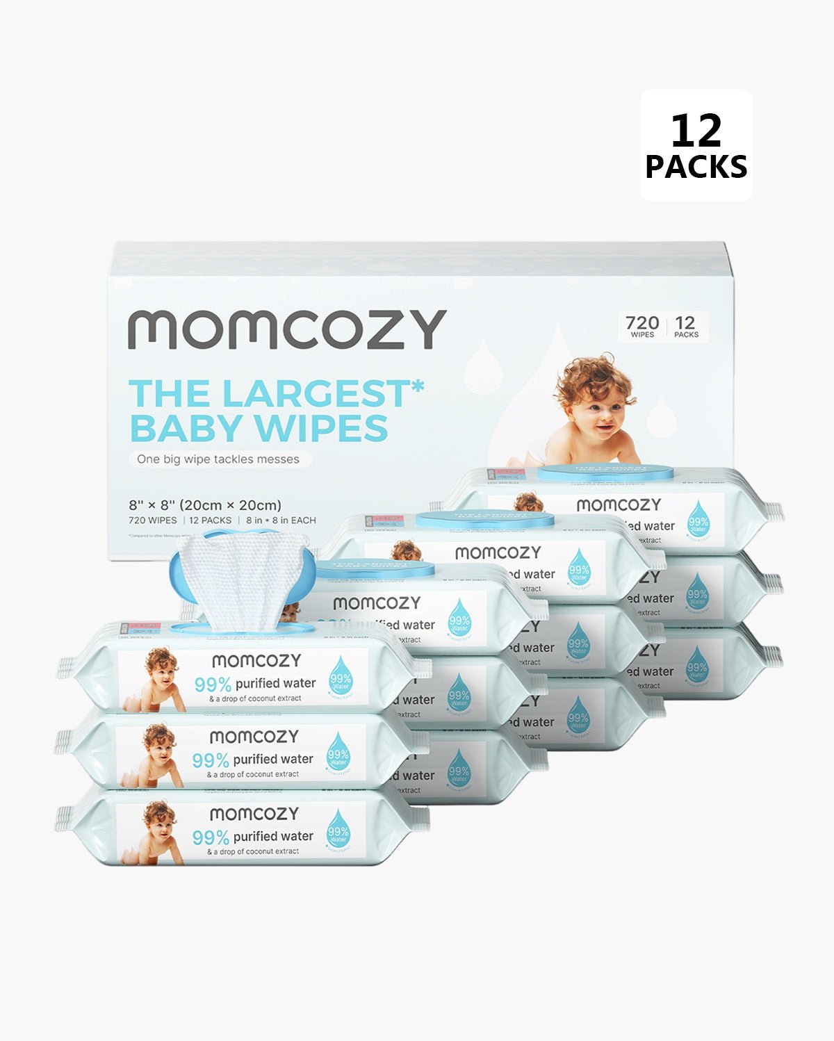 Momcozy Wipes Water Wipes - Extra Large Size Design - 720 Count 12 packs White - Baby Wipes