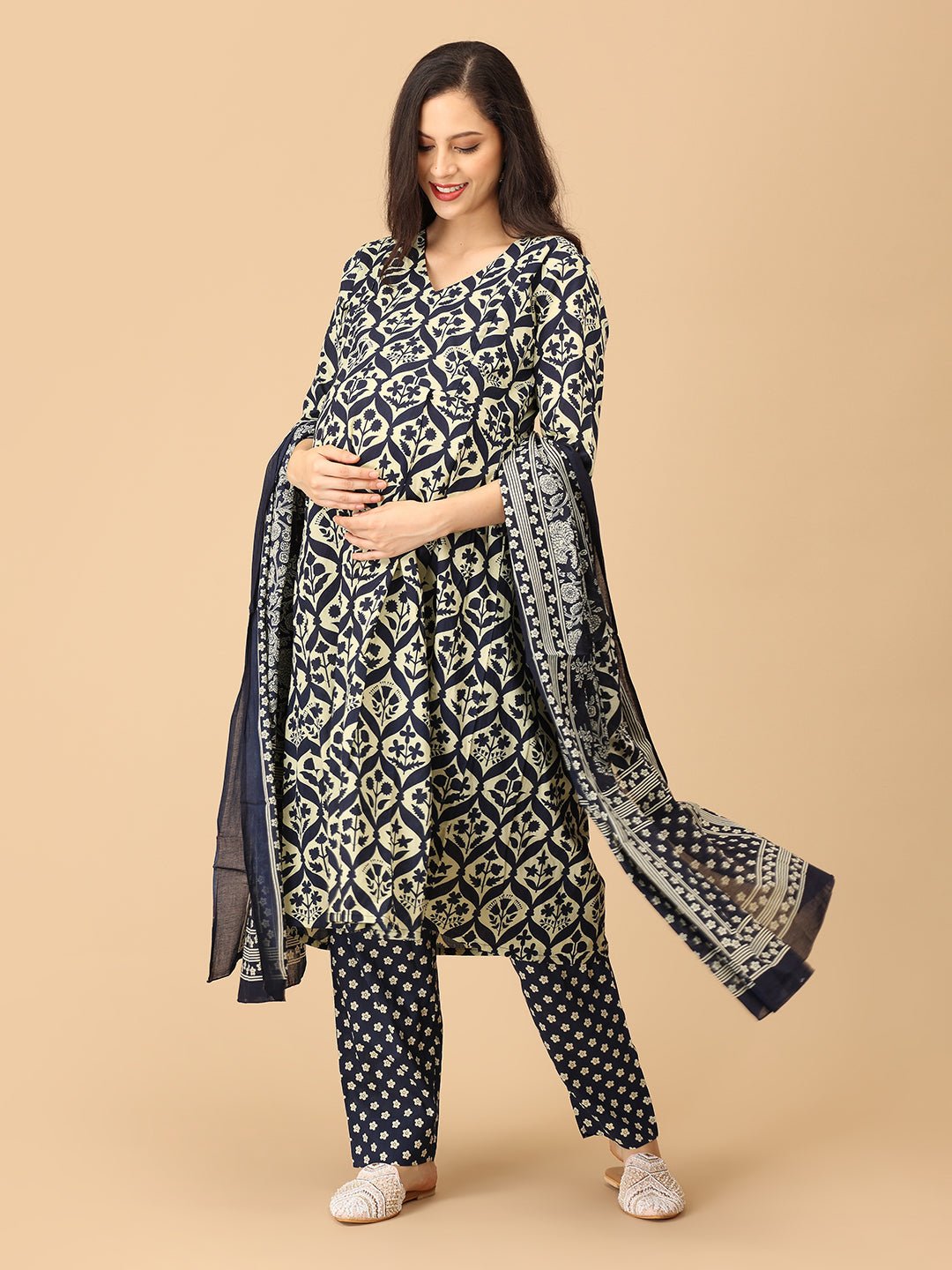Monoblue Maternity and Nursing Kurta Set With Dupatta - MEW - SK - MNBL - S