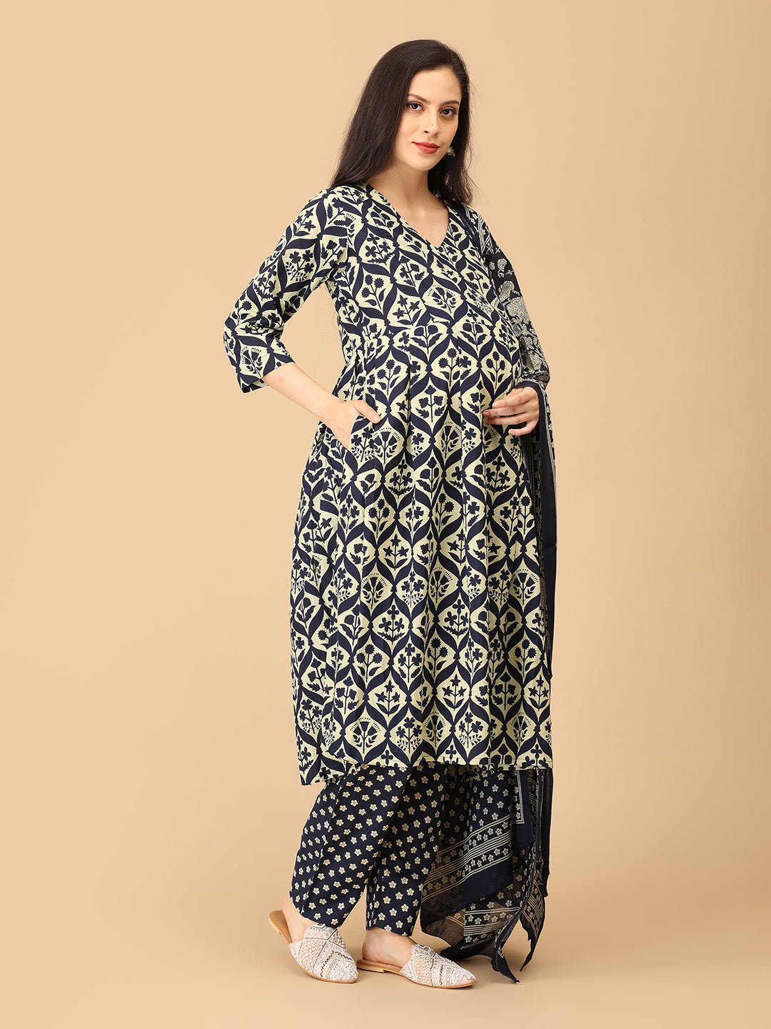 Monoblue Maternity and Nursing Kurta Set With Dupatta - MEW - SK - MNBL - S