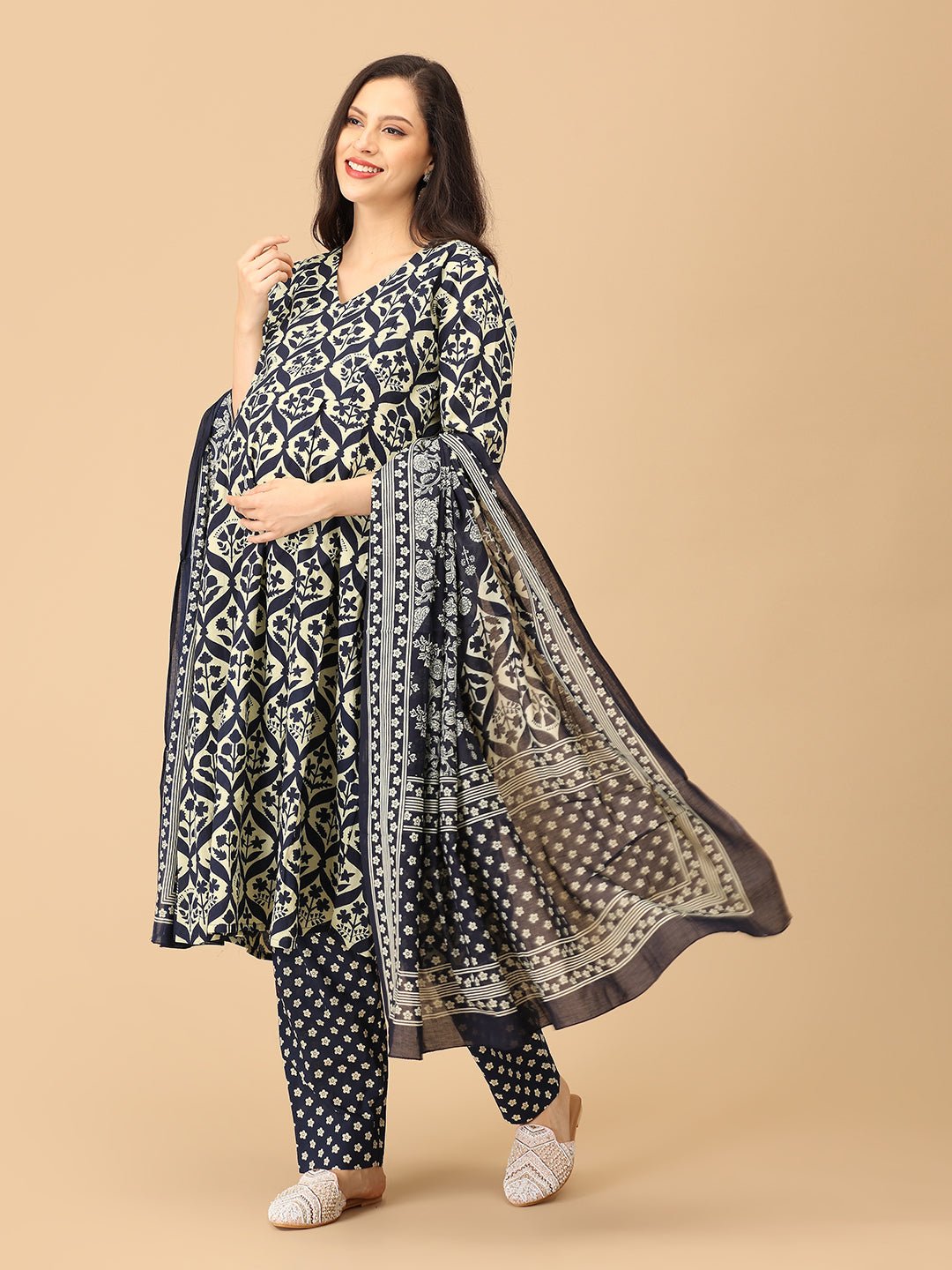 Monoblue Maternity and Nursing Kurta Set With Dupatta - MEW - SK - MNBL - S