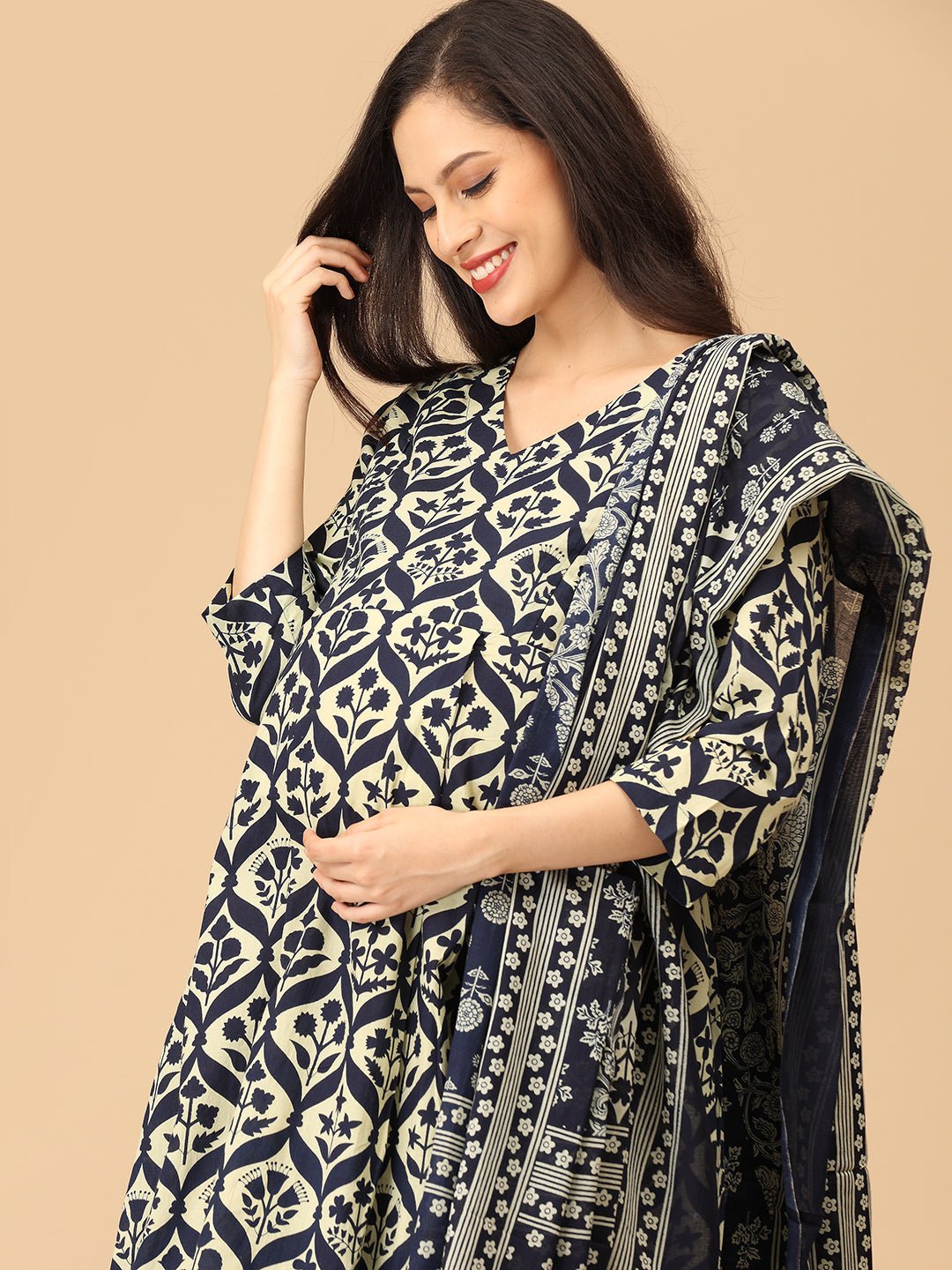 Monoblue Maternity and Nursing Kurta Set With Dupatta - MEW - SK - MNBL - S