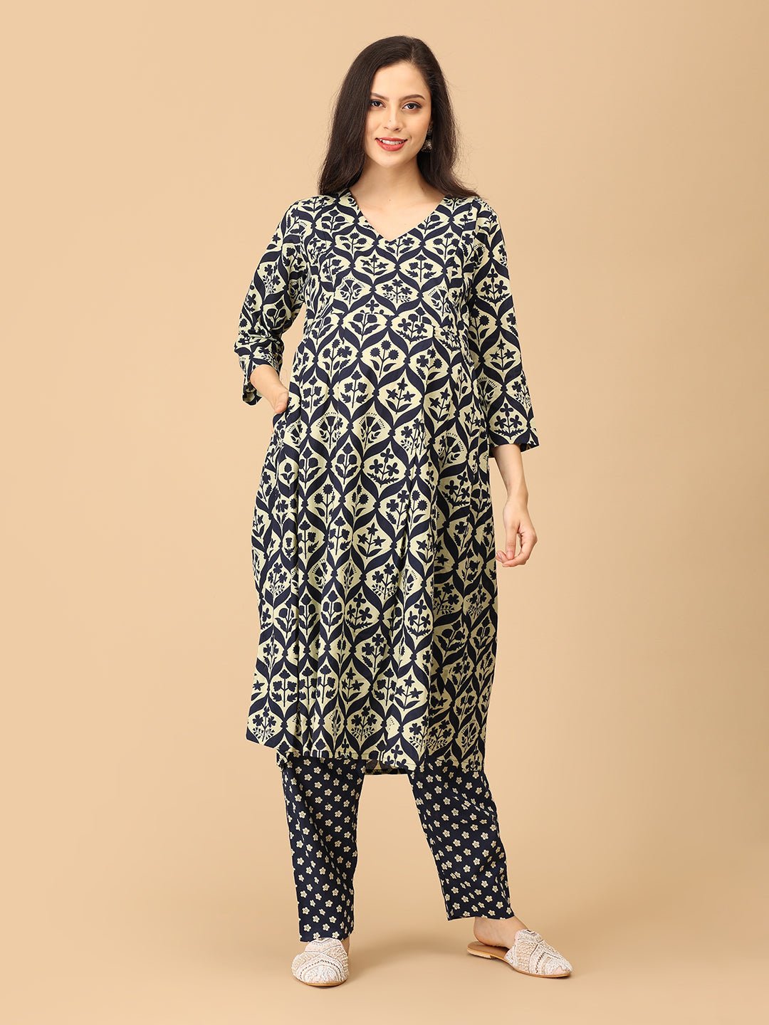 Monoblue Maternity and Nursing Kurta Set With Dupatta - MEW - SK - MNBL - S