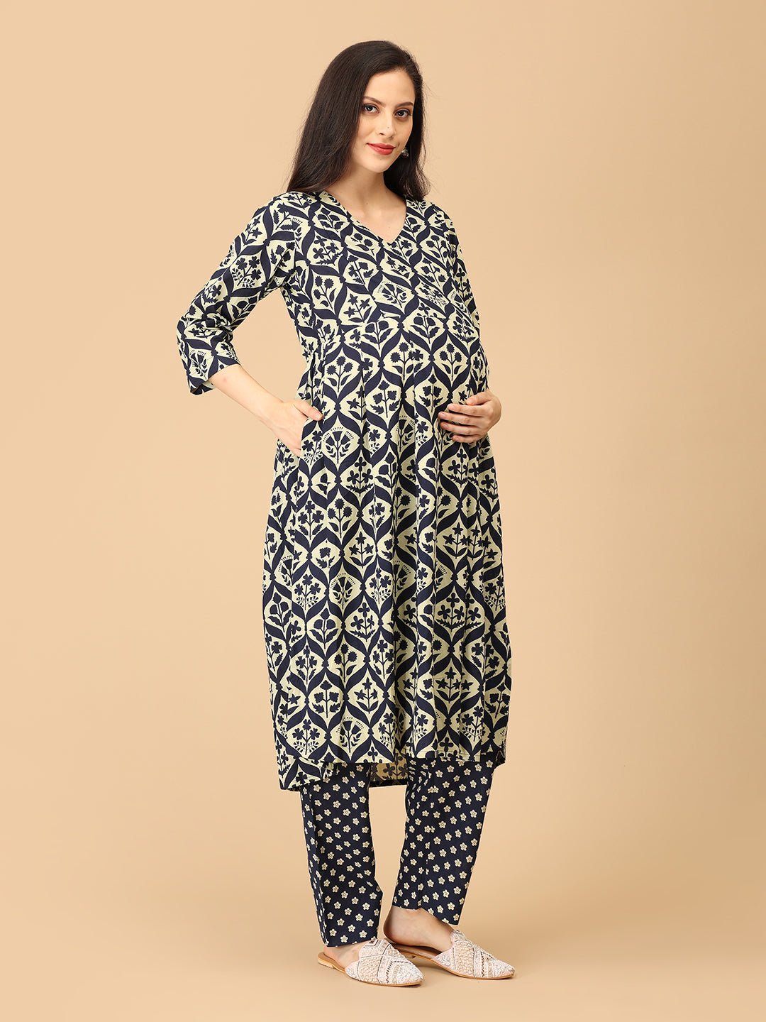 Monoblue Maternity and Nursing Kurta Set With Dupatta - MEW - SK - MNBL - S