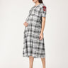 Monochrome Checkered Maternity and Nursing Dress with Embroidery - MEW-BKWEB-S